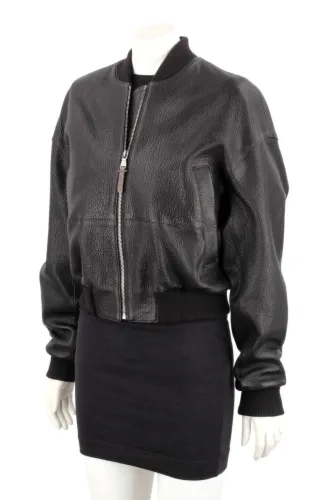 WLA951 - Czarna bomberka skórzana damska z czarnej skóry owczej DORJAN