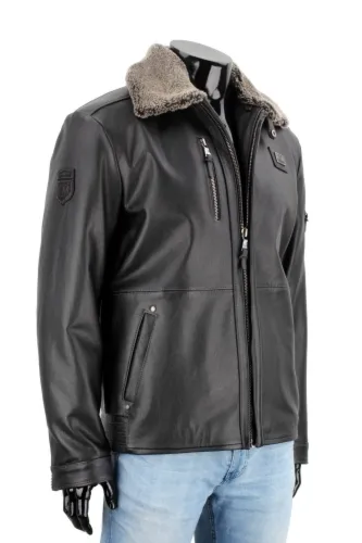 RAD950B - Pilotka skórzana męska z czarnej skóry naturalnej DORJAN