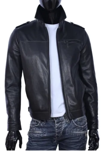 TOM950_2 - Kurtka skórzana męska z klasycznym kołnierzem DORJAN