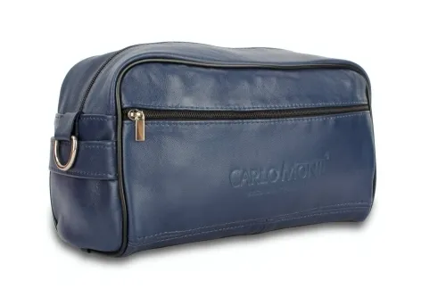 KOS3-NB - Niebieska uniwersalna kosmetyczka skórzana ze skóry owczej DORJAN