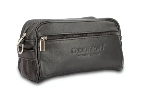 KOS3-CZ - Czarna kosmetyczka skórzana ze skóry owczej unisex DORJAN