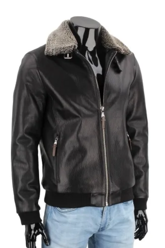 WOT951K - Klasyczna pilotka męska skórzana z odpinanym kołnierzem DORJAN