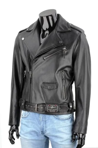 LECH950T - Ramoneska Skórzana Męska z czarnej skóry naturalnej DORJAN