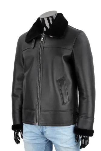 CMK001 - Ciepła pilotka męska z czarnego kożucha naturalnego DORJAN