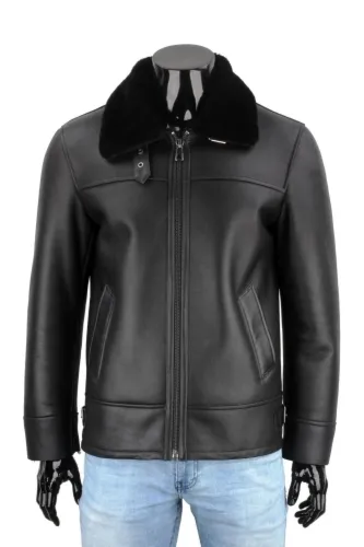 CMK001K - Ciepła pilotka męska z czarnego kożucha naturalnego DORJAN