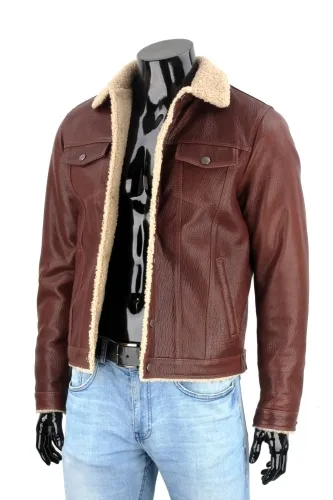 KTMK126 - Brązowa kurtka skórzana męska z kożuchem eko DORJAN