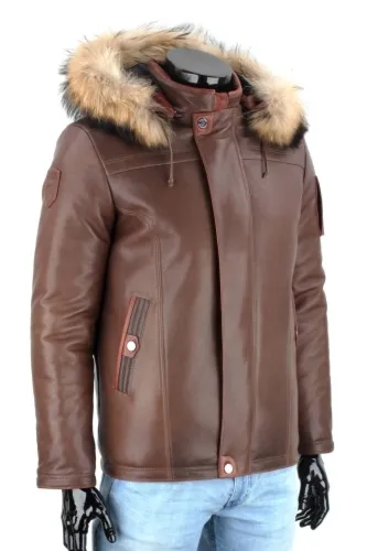 AMDO122 - Ekskluzywna ciepła brązowa kurtka męska z kapturem DORJAN PREMIUM