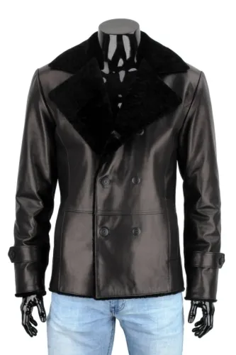 KRO450N - Kożuch skórzany męski dwurzędowy naturalny DORJAN