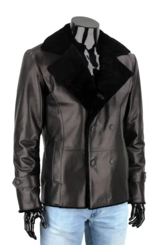KRO450E - Kurtka skórzana męska dwurzędowa kożuch eko DORJAN