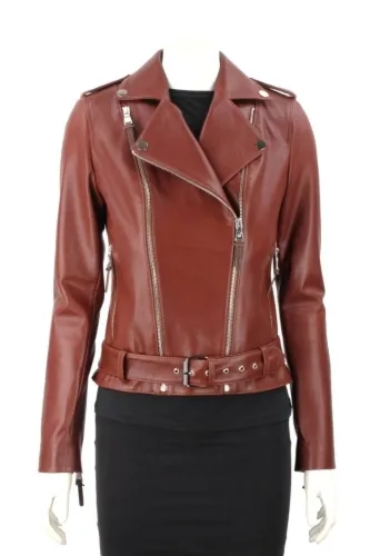 JUD122 - Ramoneska skórzana damska z brązowej skóry DORJAN