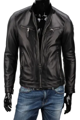 Kurtka skórzana męska biker z czarnej skóry naturalnej DORJAN