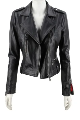 Ramoneska skórzana damska z czerwoną podszewką DORJAN