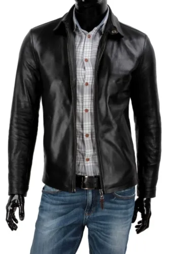 Elegancka kurtka skórzana męska z klasycznym kołnierzem DORJAN