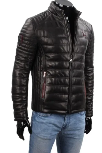 Kurtka skórzana męska uniwersalna z lekkim ociepleniem DORJAN