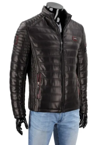 Kurtka skórzana męska pikowana z kieszonką na ramieniu DORJAN