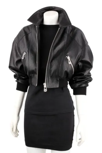 Kurtka skórzana damska oversize ze ściągaczami DORJAN