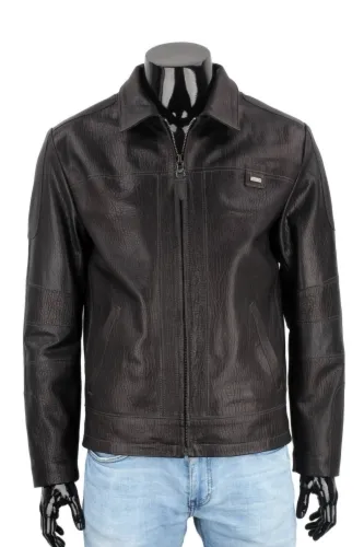 Kurtka skórzana męska w stylu vintage z czarnej skóry DORJAN