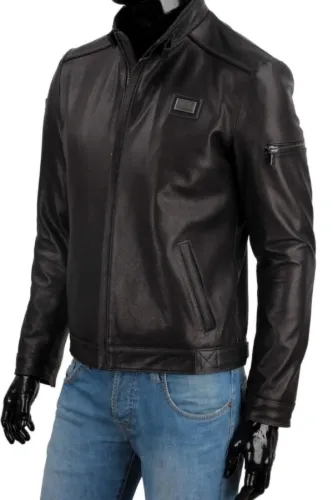 Męska kurtka skórzana z czarnej naturalnej skóry licowej DORJAN