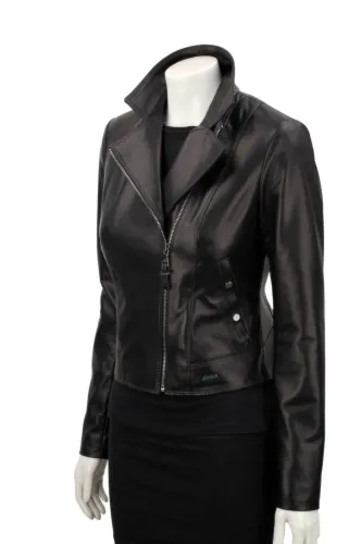 Ramoneska damska ze skóry naturalnej w czarnym kolorze DORJAN