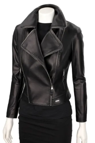 Ramoneska skórzana damska z ozdobnymi zamkami DORJAN