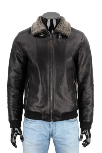 Ekskluzywna pilotka skórzana męska ze ściągaczem DORJAN