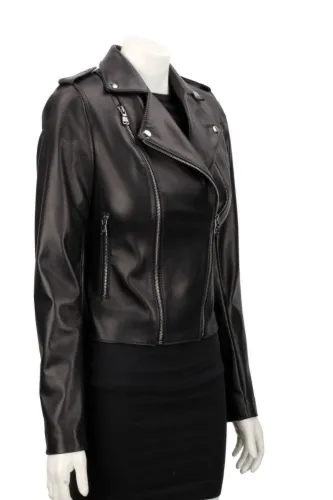 Ramoneska skórzana damska z czarnej skóry owczej DORJAN