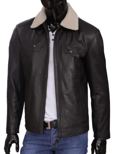 KRZP950 - Skórzana pilotka męska z kołnierzem z futra eko DORJAN