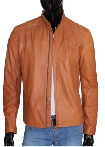 PIK116 - Kurtka skórzana męska ze skóry owczej w kolorze camel DORJAN