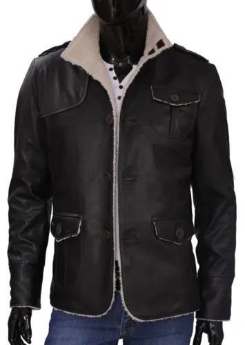 ELV950 - Klasyczna kurtka skórzana męska na kożuchu eko DORJAN