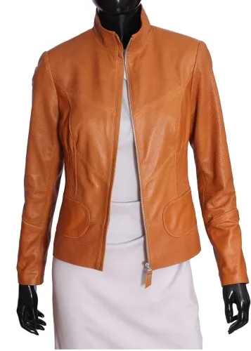 IZL080 - Camelowa kurtka skórzana damska uniwersalna DORJAN