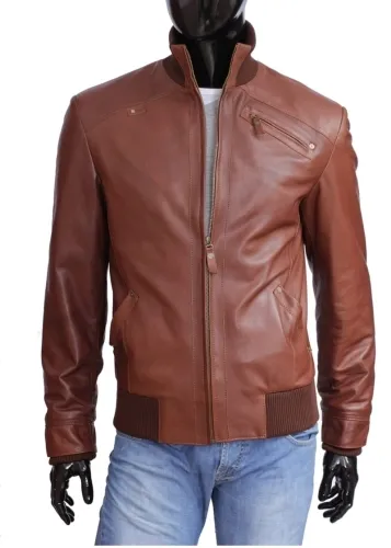 KON217 - Brązowa szwedka męska skórzana ze ściągaczami DORJAN