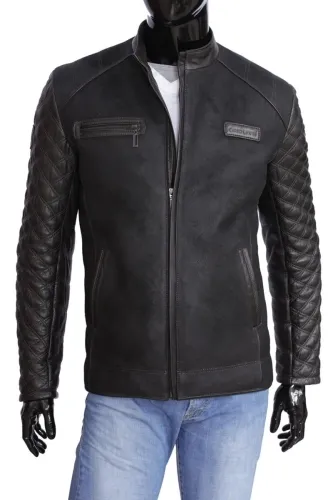 VIW400 - Czarna męska kurtka typu biker z zamszowej skóry DORJAN