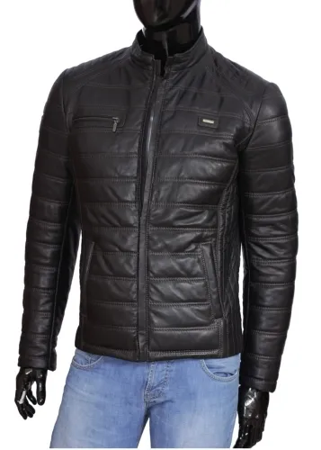 LUI450 - Praktyczna kurtka skórzana męska z lekkim ociepleniem DORJAN