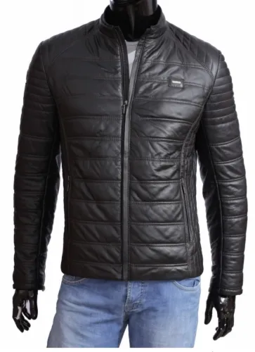 NIK451 - Uniwersalna kurtka skórzana męska z czarnej skóry DORJAN