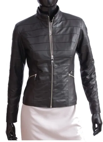 KRA450_2 - efektowna damska kurtka skórzana z czarnej skóry DORJAN