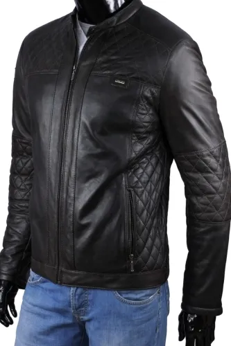 PDR450 - Kurtka skórzana męska z ozdobnymi przeszyciami DORJAN