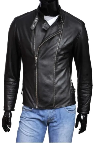 LEO950_2 - Klasyczna Czarna Ramoneska Męska DORJAN