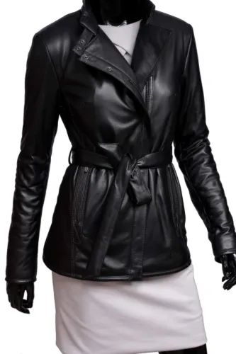 ROX450 - kurtka skórzana damska jesienna ocieplana z paskiem DORJAN