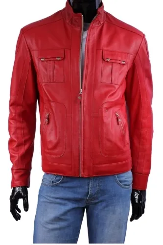 FLP461 - Czerwona kurtka skórzana męska w stylu vintage DORJAN