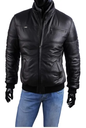MAR450_2 - czarna skórzana kurtka męska w typie kurtki bomber DORJAN