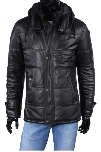 BRU450_2 - Kurtka skórzana męska z odpinanym kapturem DORJAN