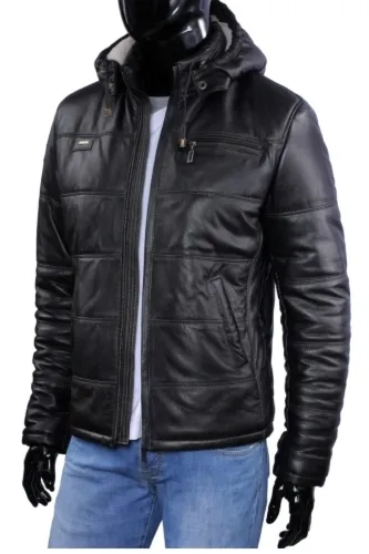 FRA450_3 - Kurtka skórzana męska pikowana z ociepleniem DORJAN