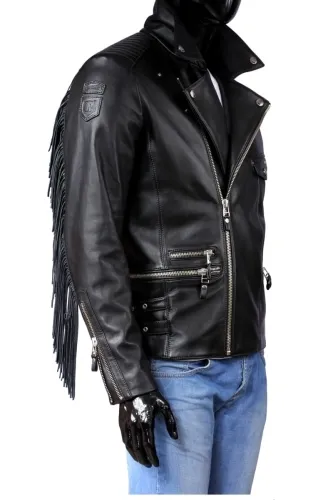 GRA950 - Ramoneska Skórzana Męska z frędzlami DORJAN