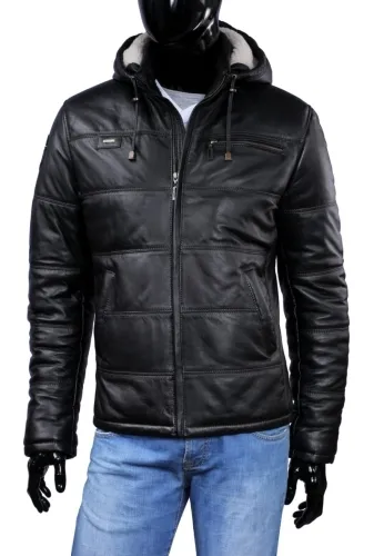 FRA450_4 - Kurtka skórzana męska z odpinanym kapturem DORJAN