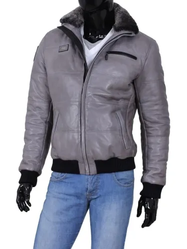 MAR102 - szara kurtka bomberka męska z czarnymi ściągaczami DORJAN