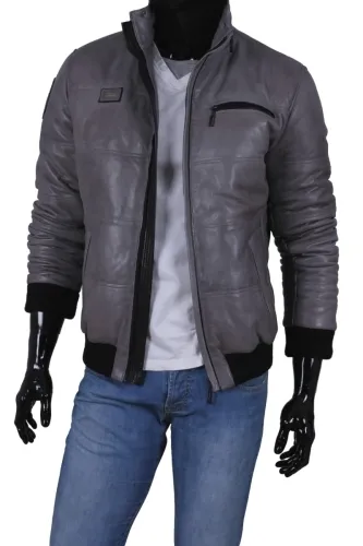 MAR103 - szara pikowana bomberka męska z ociepleniem DORJAN