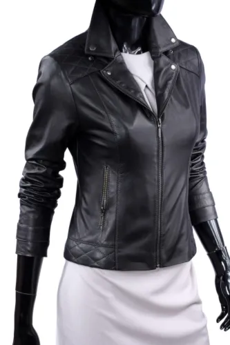 ANI450 - czarna kurtka skórzana damska w stylu ramoneski DORJAN