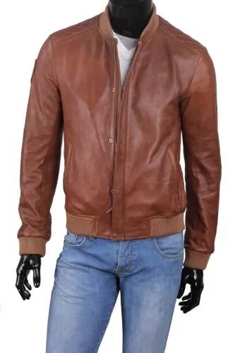 SWE121 - brązowa kurtka męska typu szwedka ze ściągaczami DORJAN