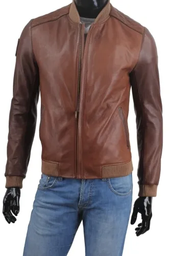 SVE121_2 - brązowa kurtka szwedka męska ze skóry naturalnej DORJAN