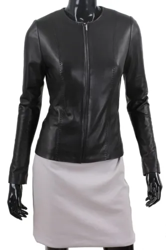 CHA450 - czarna kurtka skórzana damska w stylu kurtki chanelki DORJAN